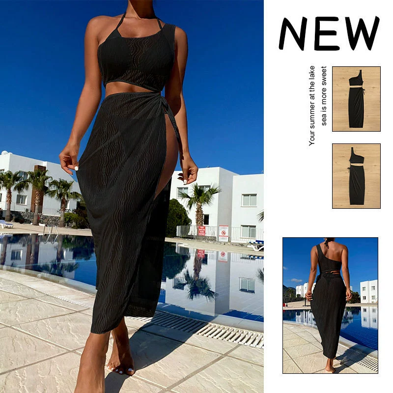One-Shoulder Crop Top and Wrap Skirt Set