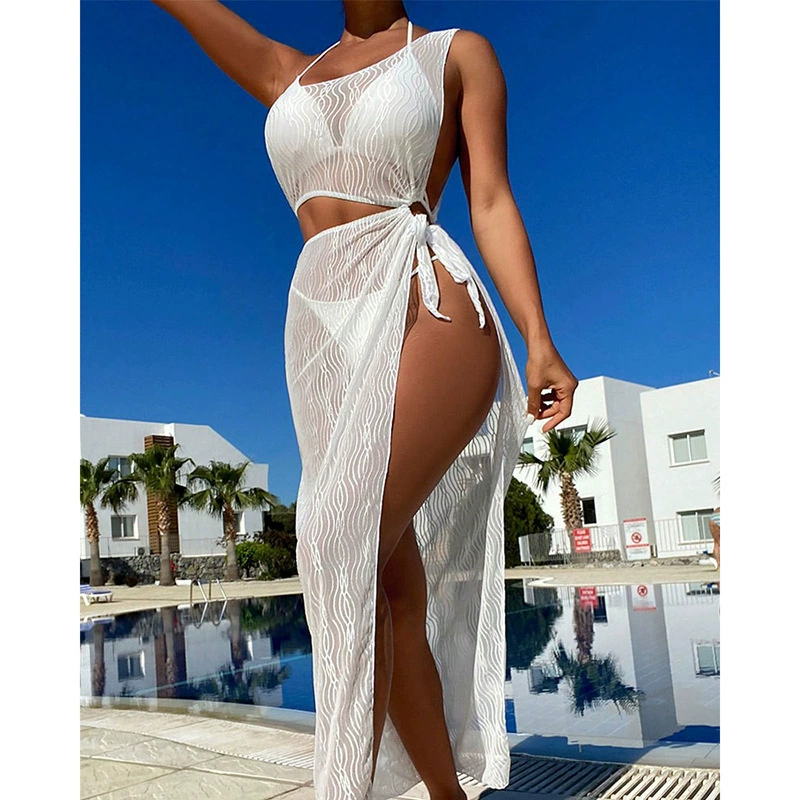 One-Shoulder Crop Top and Wrap Skirt Set view 3