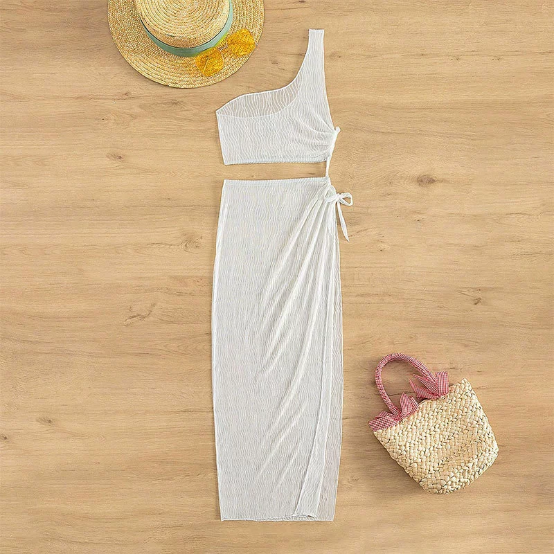 One-Shoulder Crop Top and Wrap Skirt Set view 4