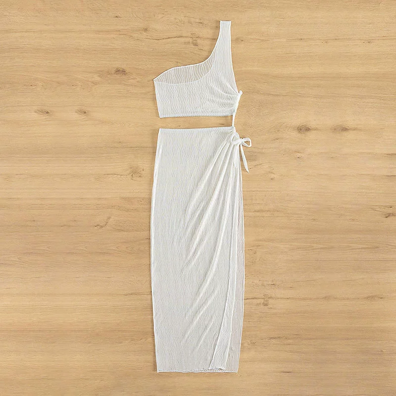 One-Shoulder Crop Top and Wrap Skirt Set view 7