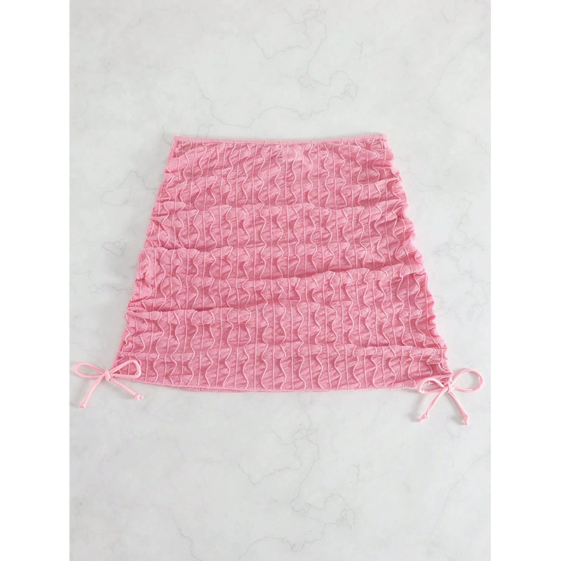 Shirred Swim Cover-Up Skirt with Drawstrings