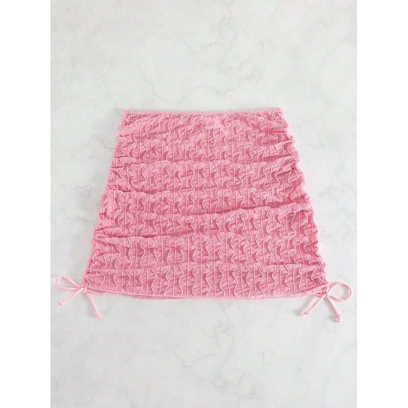 Shirred Swim Cover-Up Skirt with Drawstrings