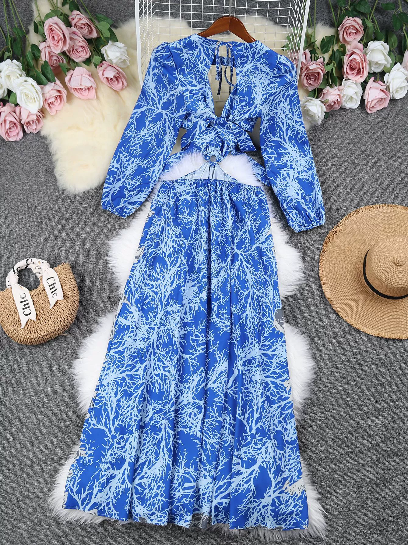 Long Sleeve Cutout Maxi Dress with Front Slit view 3