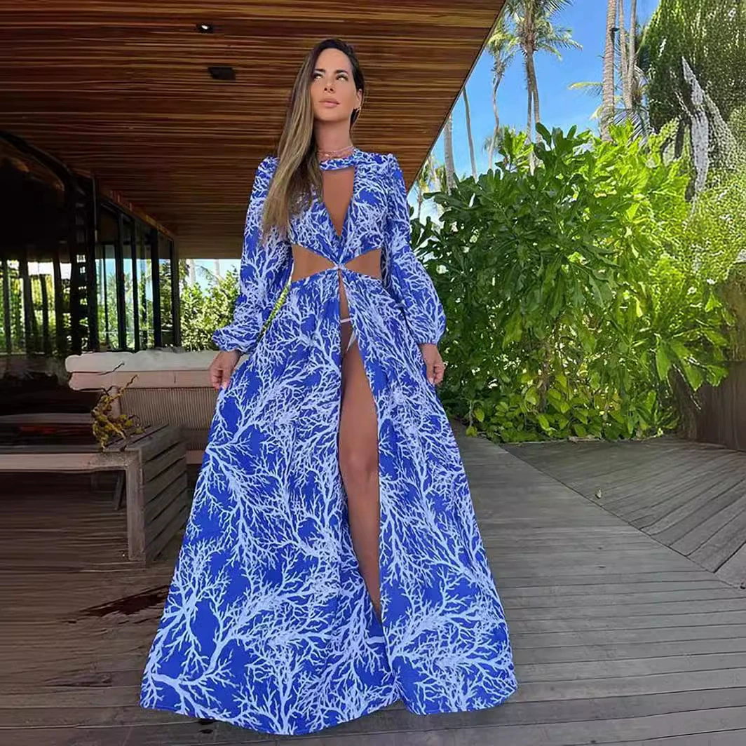 Long Sleeve Cutout Maxi Dress with Front Slit view 6