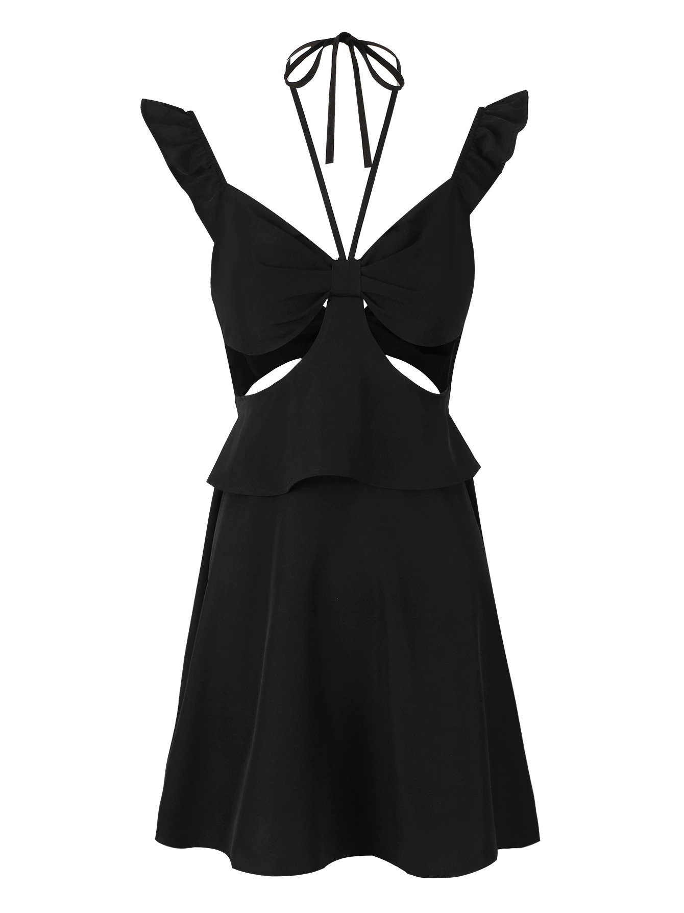 Cutout Halter Mini Dress with Ruffle Sleeves view 3