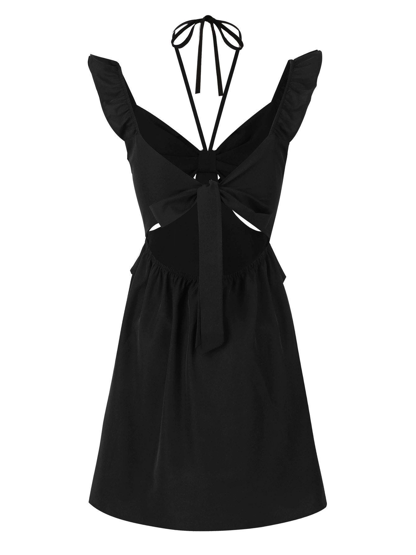 Cutout Halter Mini Dress with Ruffle Sleeves view 4