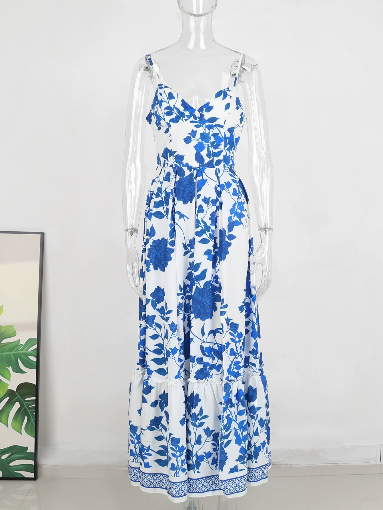 Spaghetti Strap V-Neck Maxi Dress with Side Slit and Tiered Skirt view 3