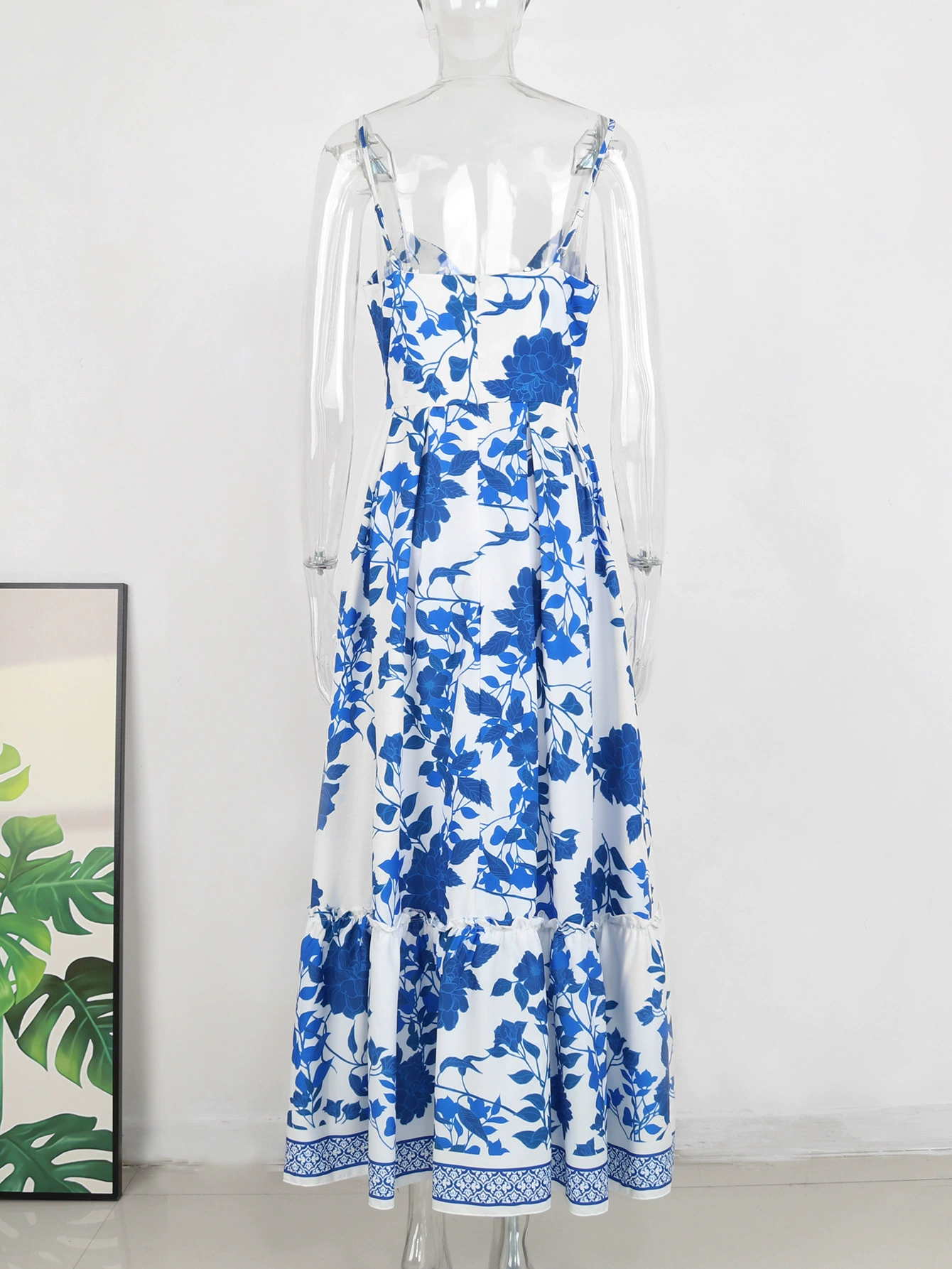 Spaghetti Strap V-Neck Maxi Dress with Side Slit and Tiered Skirt view 5