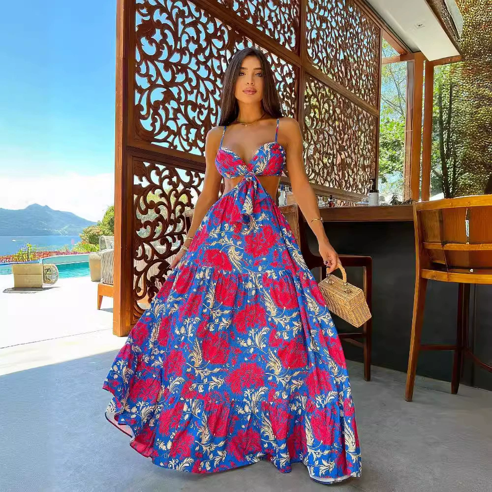 Spaghetti Strap Cutout Waist Tiered Maxi Dress view 6