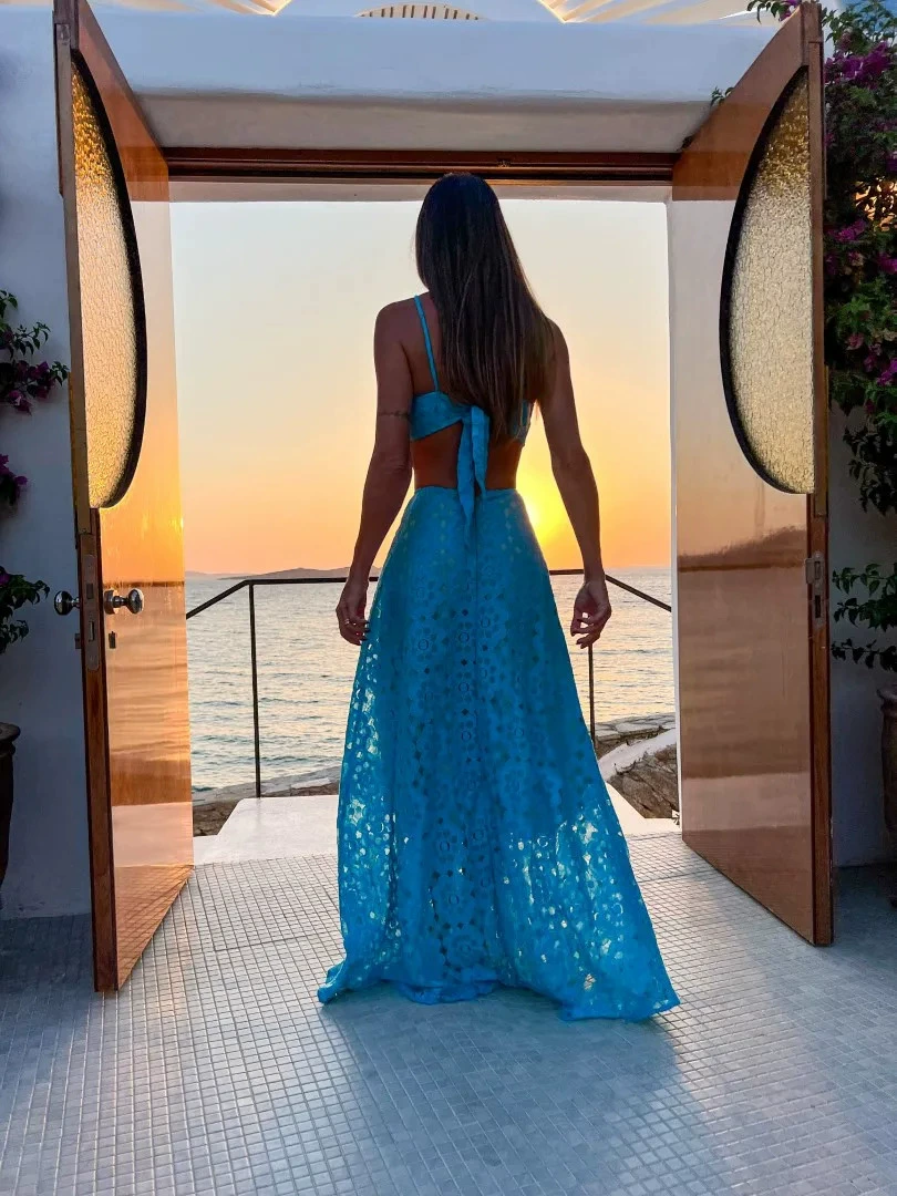 Halter Neck Cutout Waist Maxi Dress with Tie Back view 3