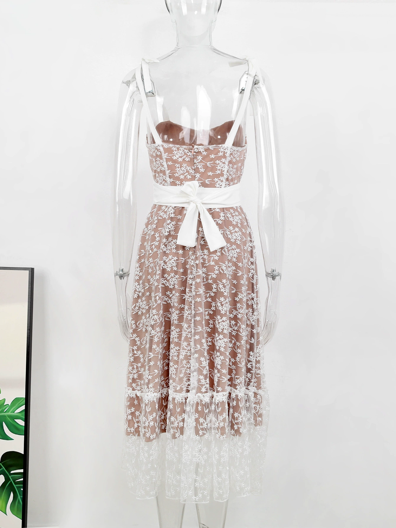 Tie Strap Bustier Midi Dress with Tiered Skirt view 4