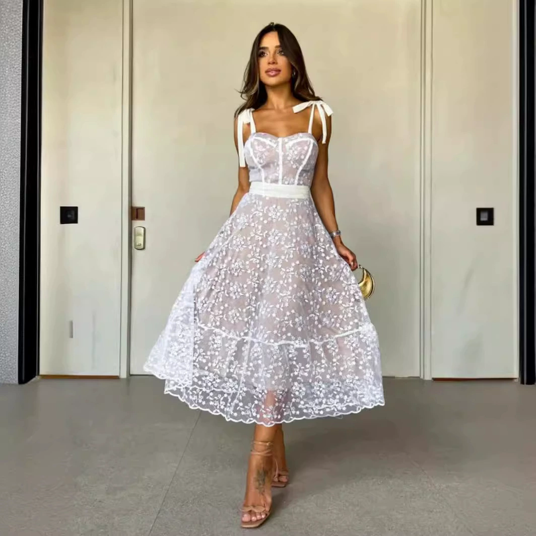 Tie Strap Bustier Midi Dress with Tiered Skirt view 6
