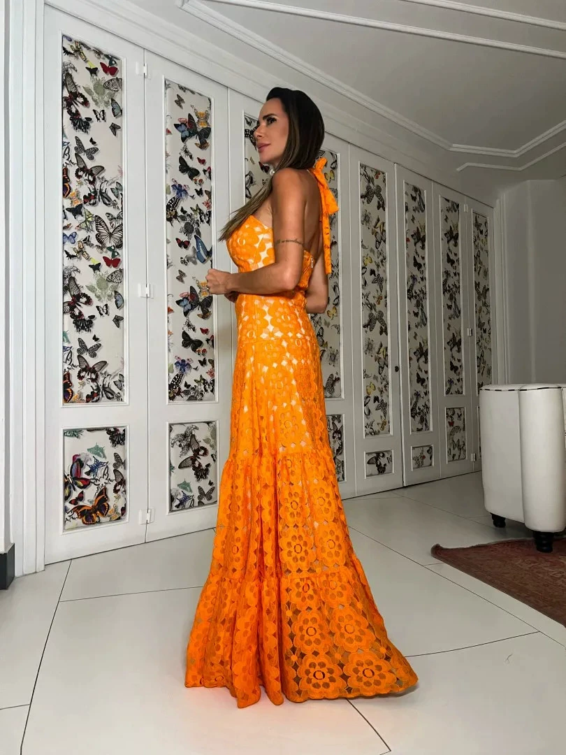 Halter Neck Cutout Waist Maxi Dress with Tie Back