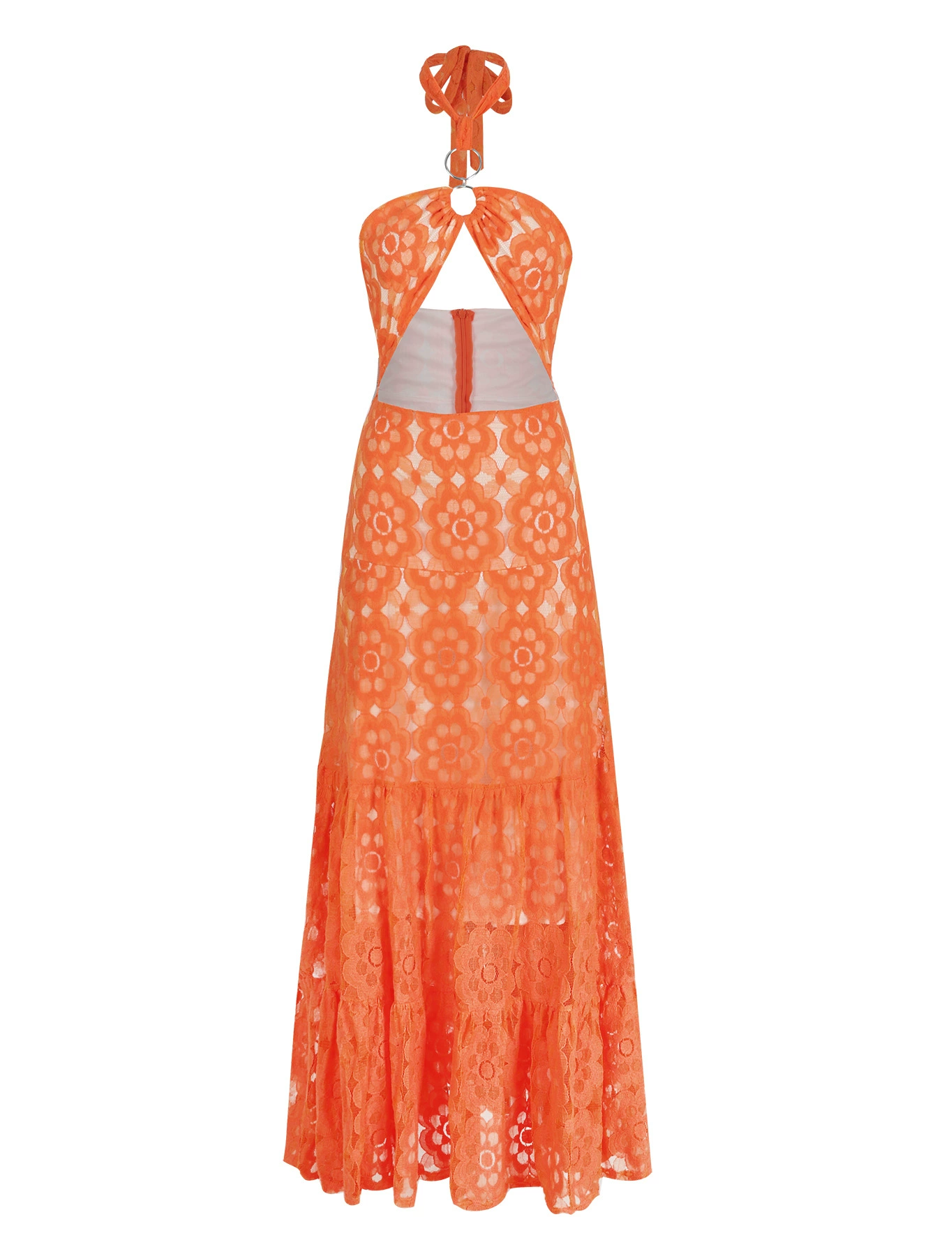 Halter Neck Cutout Waist Maxi Dress with Tie Back view 3