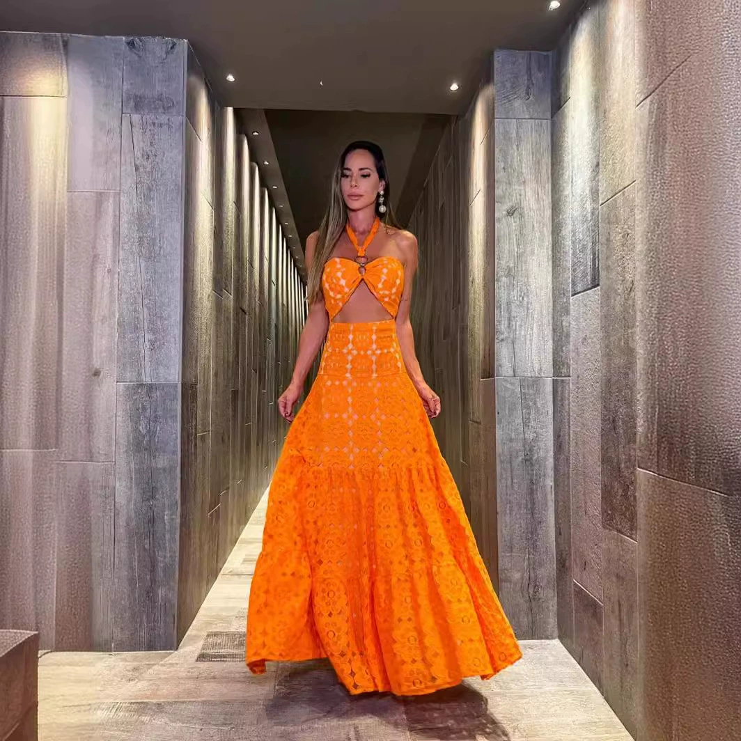 Halter Neck Cutout Waist Maxi Dress with Tie Back view 6