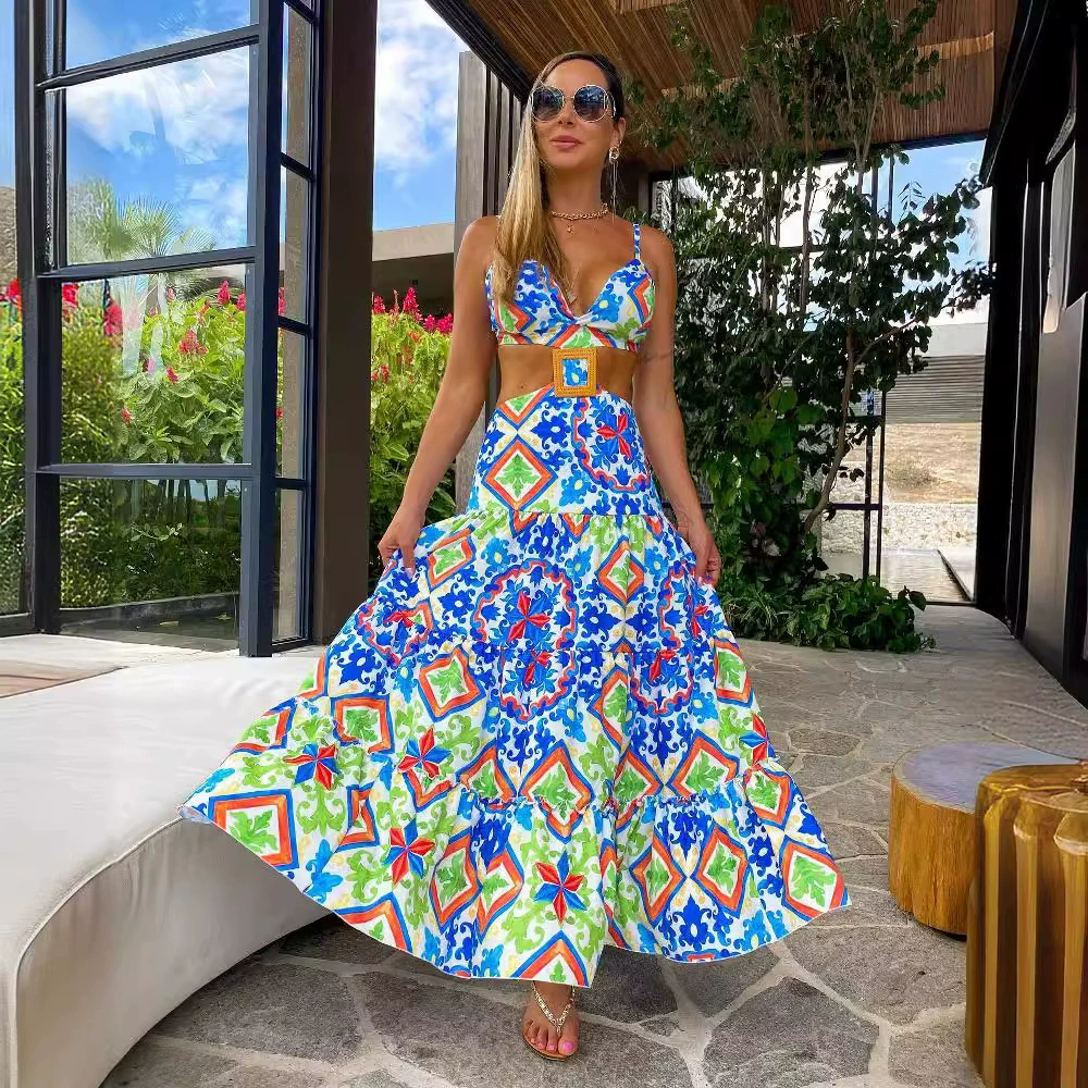Spaghetti Strap Cutout Waist Two-Piece Maxi Skirt Set view 6
