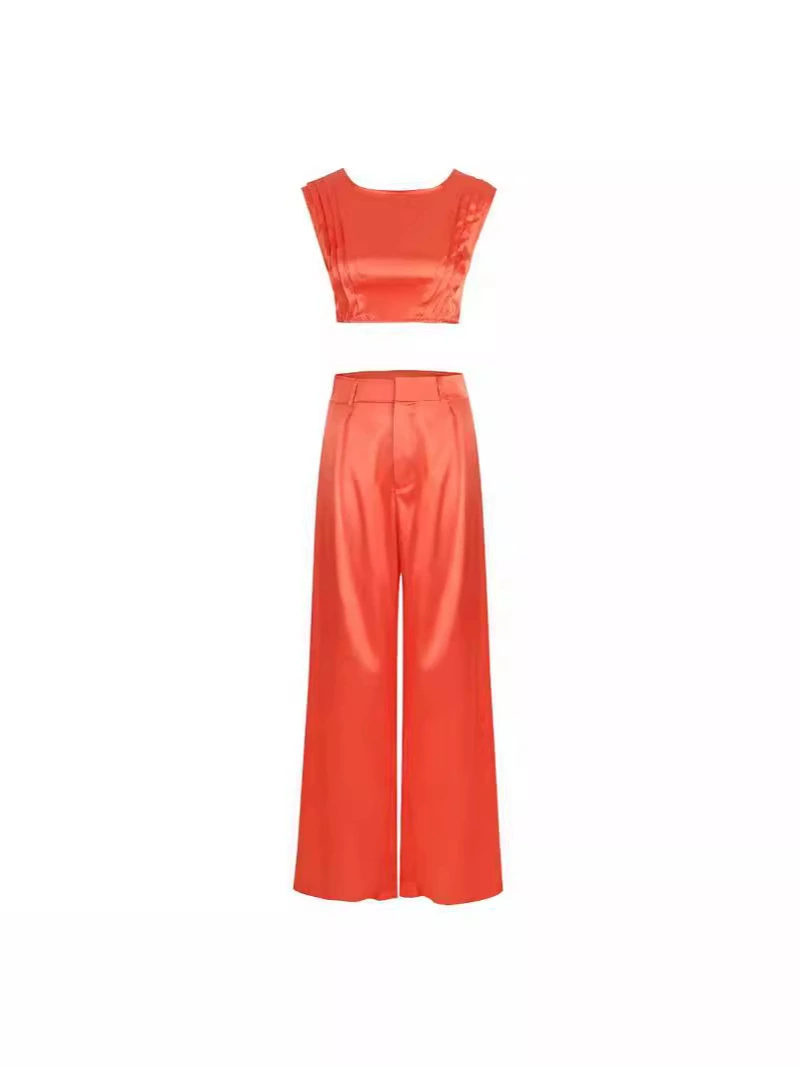 Sleeveless Crop Top and Wide-Leg Pants Two-Piece Set view 3