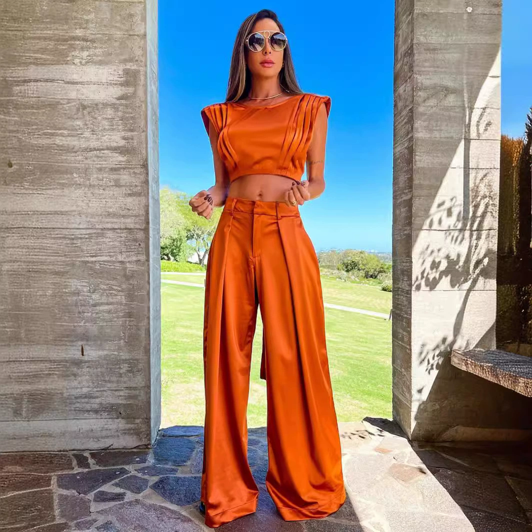 Sleeveless Crop Top and Wide-Leg Pants Two-Piece Set view 6