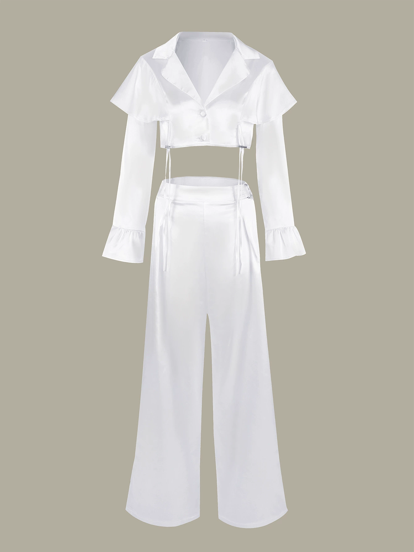 Long Sleeve V-Neck Crop Top and Wide Leg Pants Set view 4