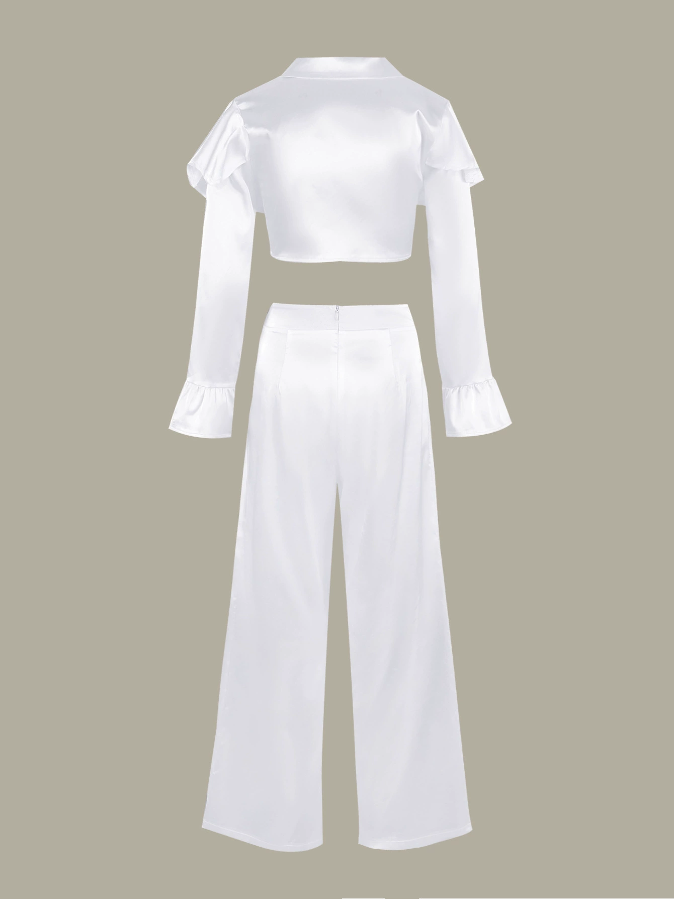 Long Sleeve V-Neck Crop Top and Wide Leg Pants Set view 5