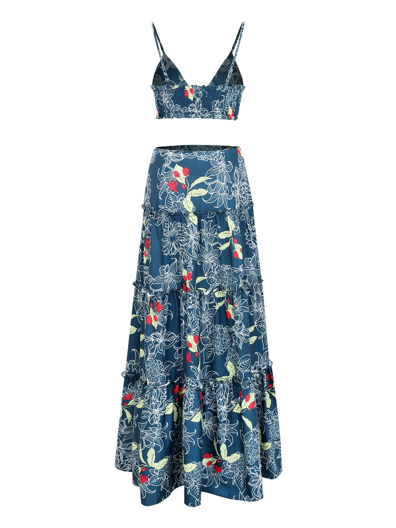 Two-Piece Deep V-Neck Top and Tiered Maxi Skirt Set view 5