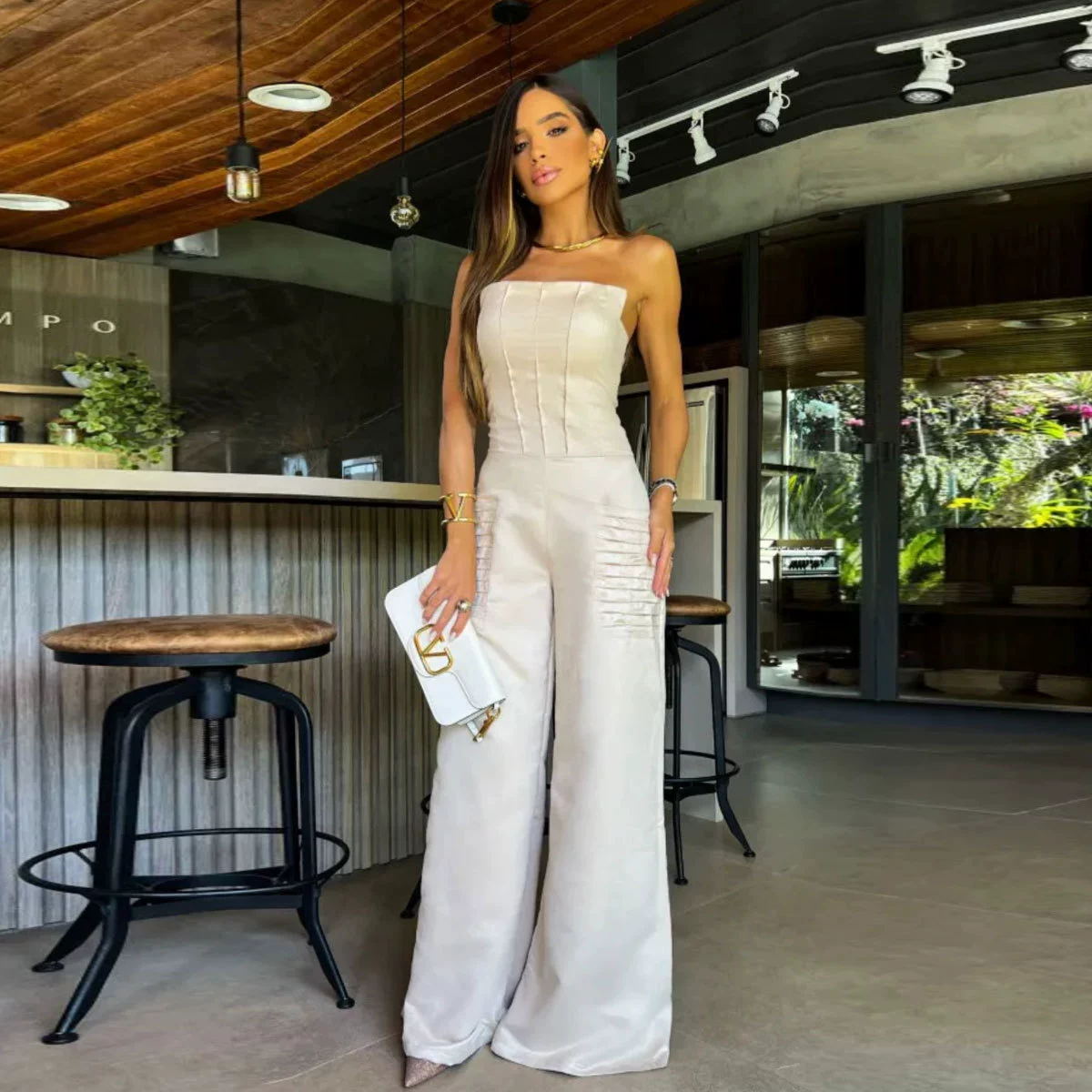 Strapless Corset Wide-Leg Jumpsuit