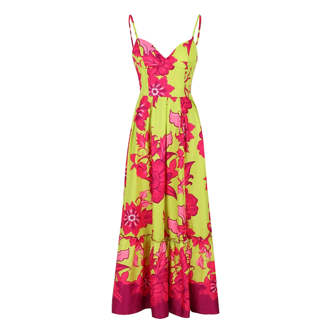 Spaghetti Strap V-Neck Maxi Dress with Built-in Cups and Front Slit view 3