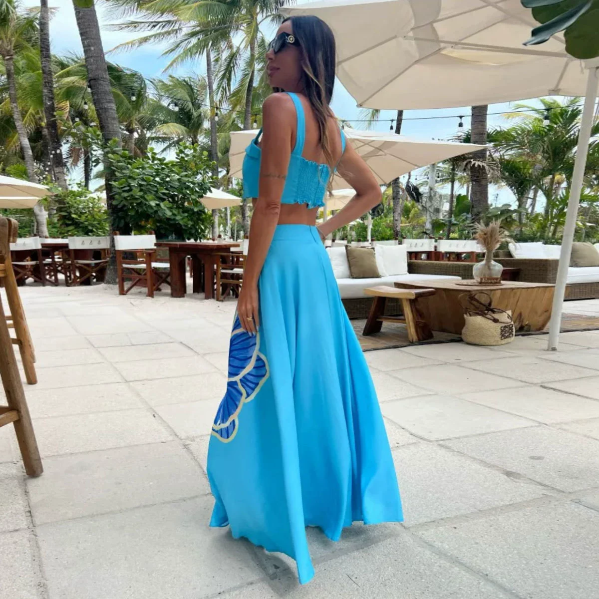 Two-Piece Collared Crop Top and Maxi Skirt Set