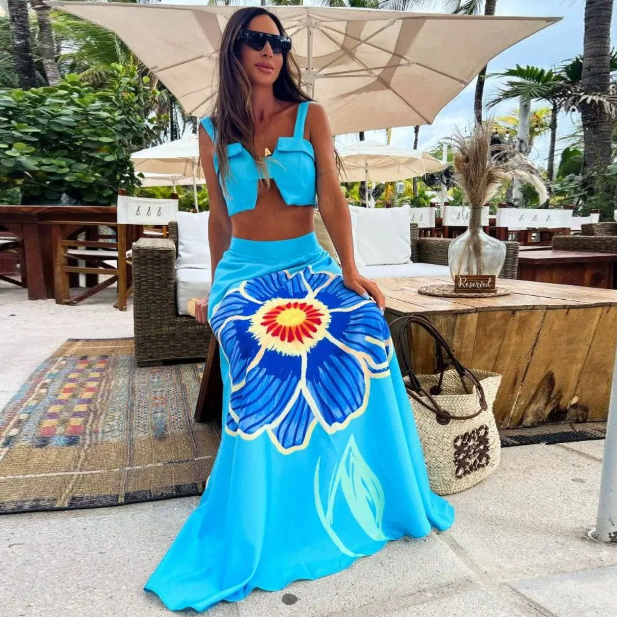 Two-Piece Collared Crop Top and Maxi Skirt Set view 3
