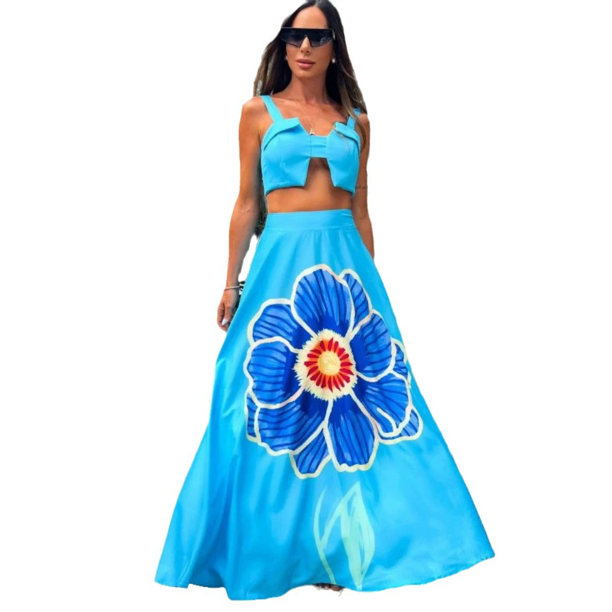 Two-Piece Collared Crop Top and Maxi Skirt Set view 5
