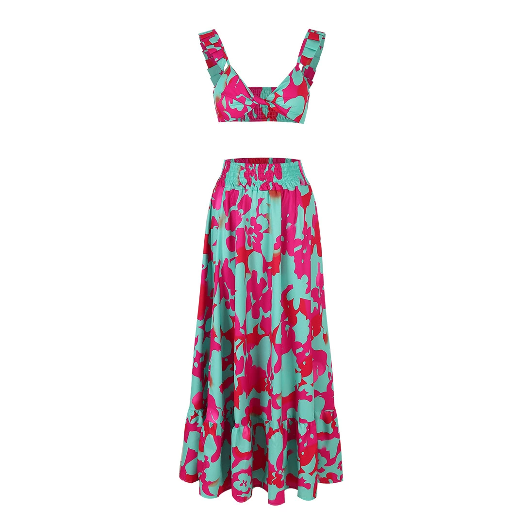 Two-Piece Sleeveless Crop Top and Maxi Skirt Set