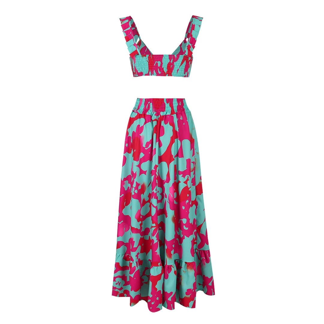 Two-Piece Sleeveless Crop Top and Maxi Skirt Set view 3