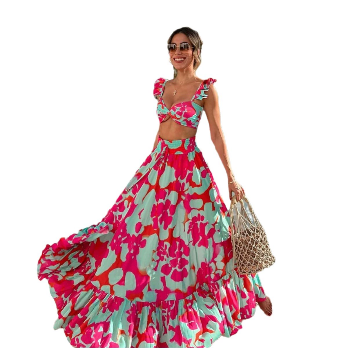 Two-Piece Sleeveless Crop Top and Maxi Skirt Set view 5