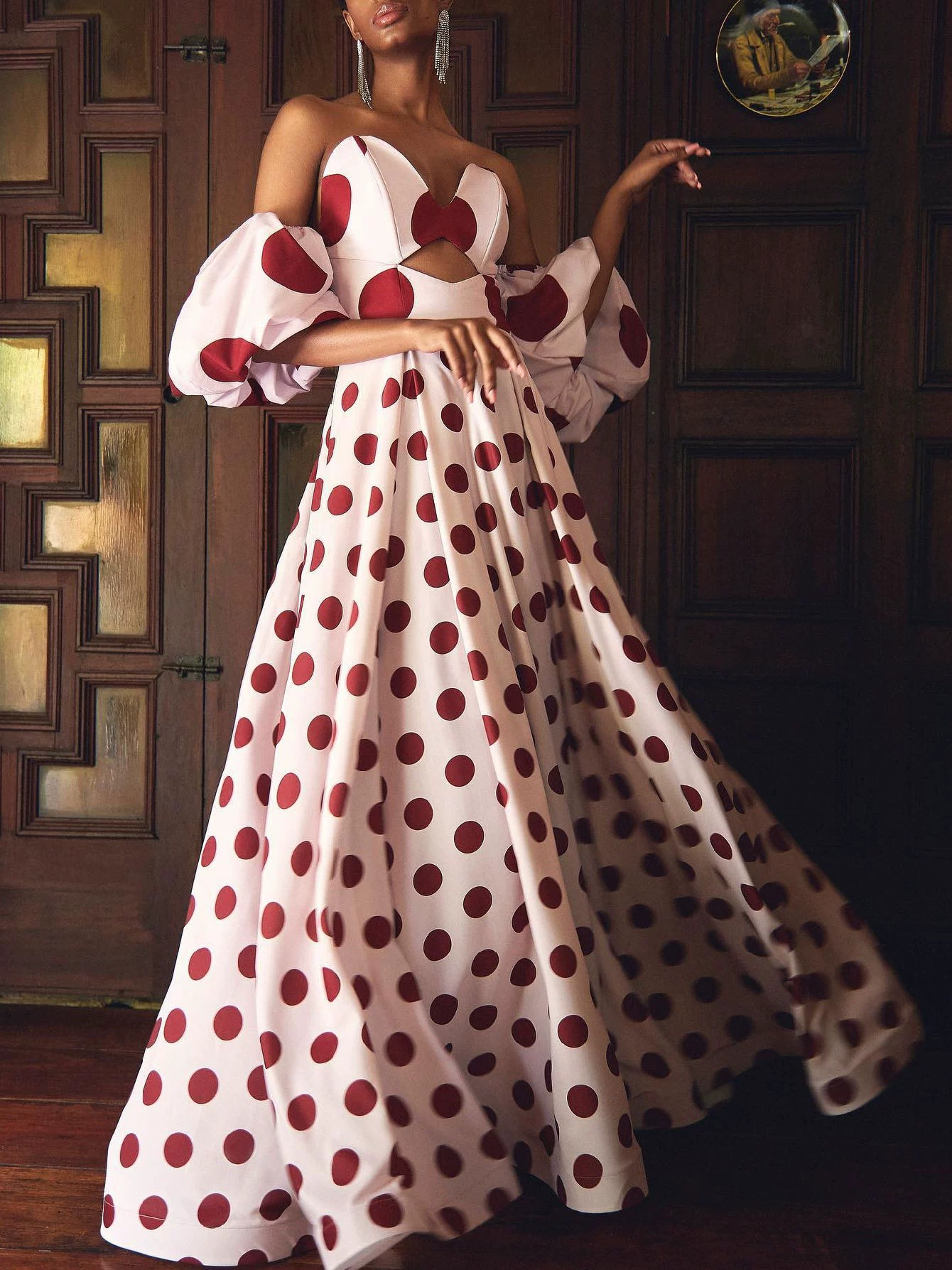 Sweetheart Neckline Puff Sleeve Cutout Maxi Dress