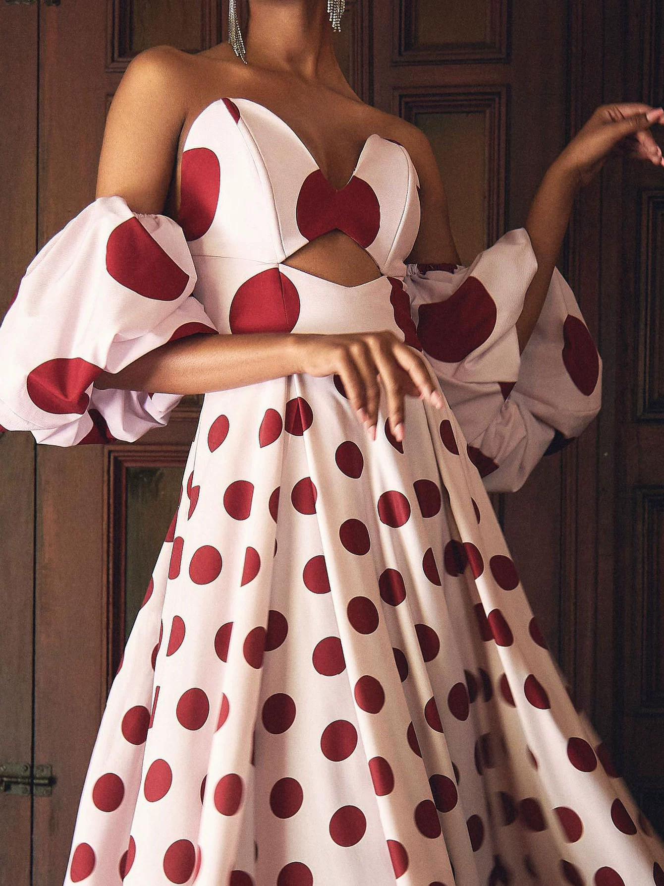 Sweetheart Neckline Puff Sleeve Cutout Maxi Dress
