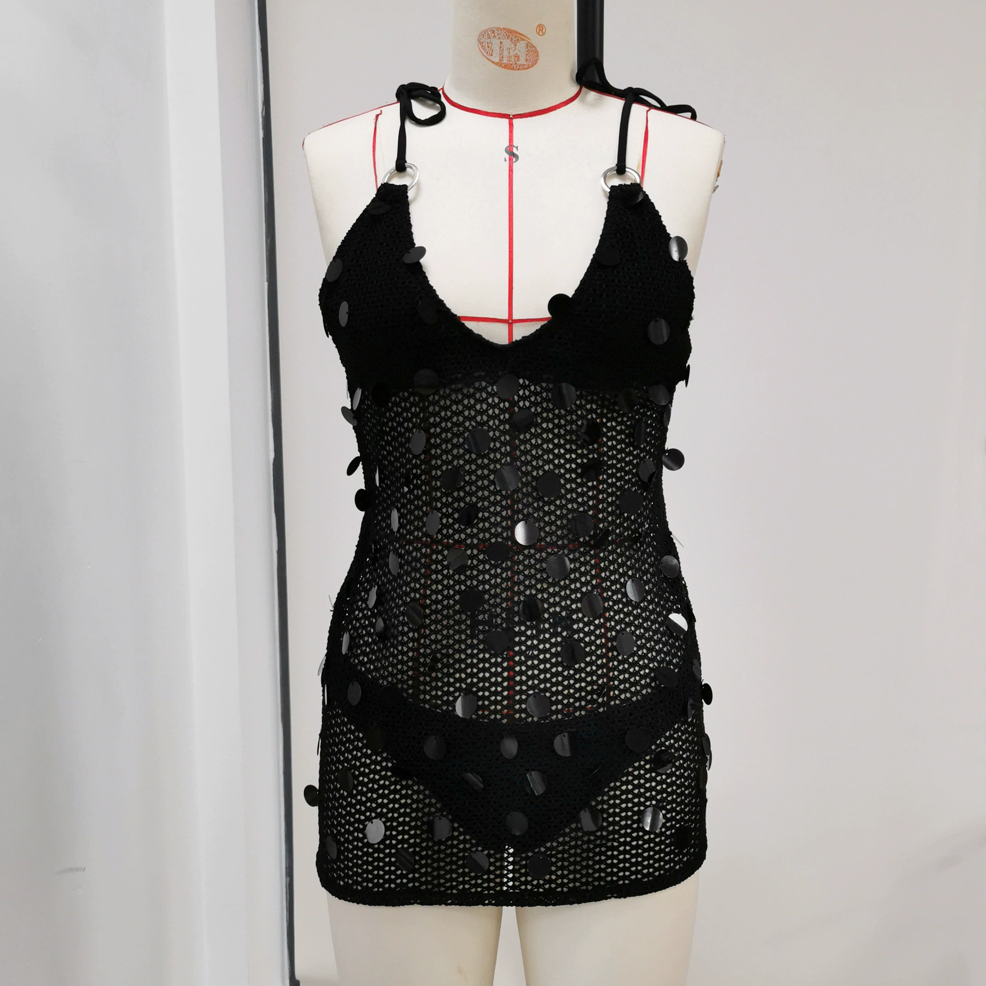 Plunging V-Neck Self-Tie Strap Bodycon Mini Dress view 3