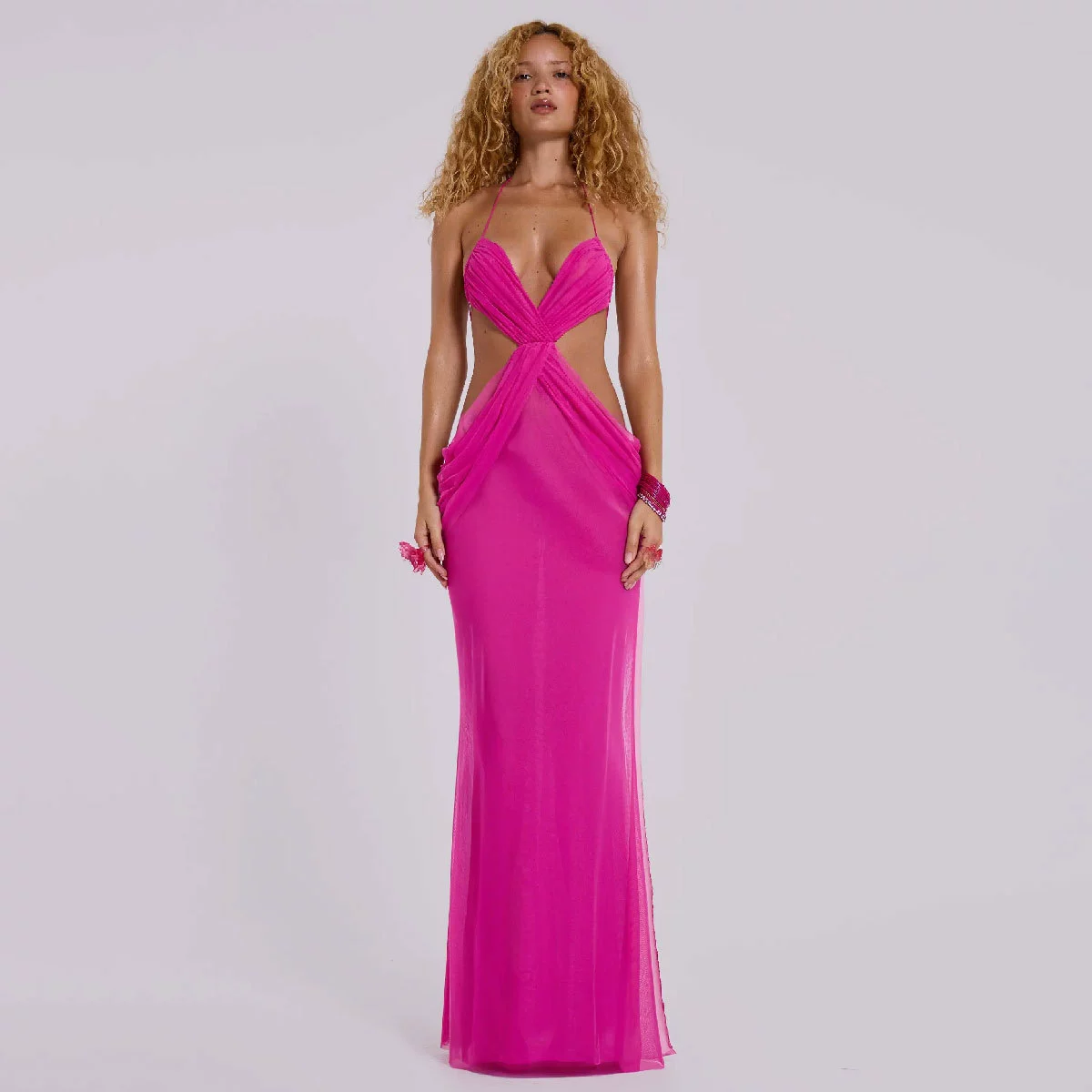 Backless Halter Maxi Dress with Side Slit