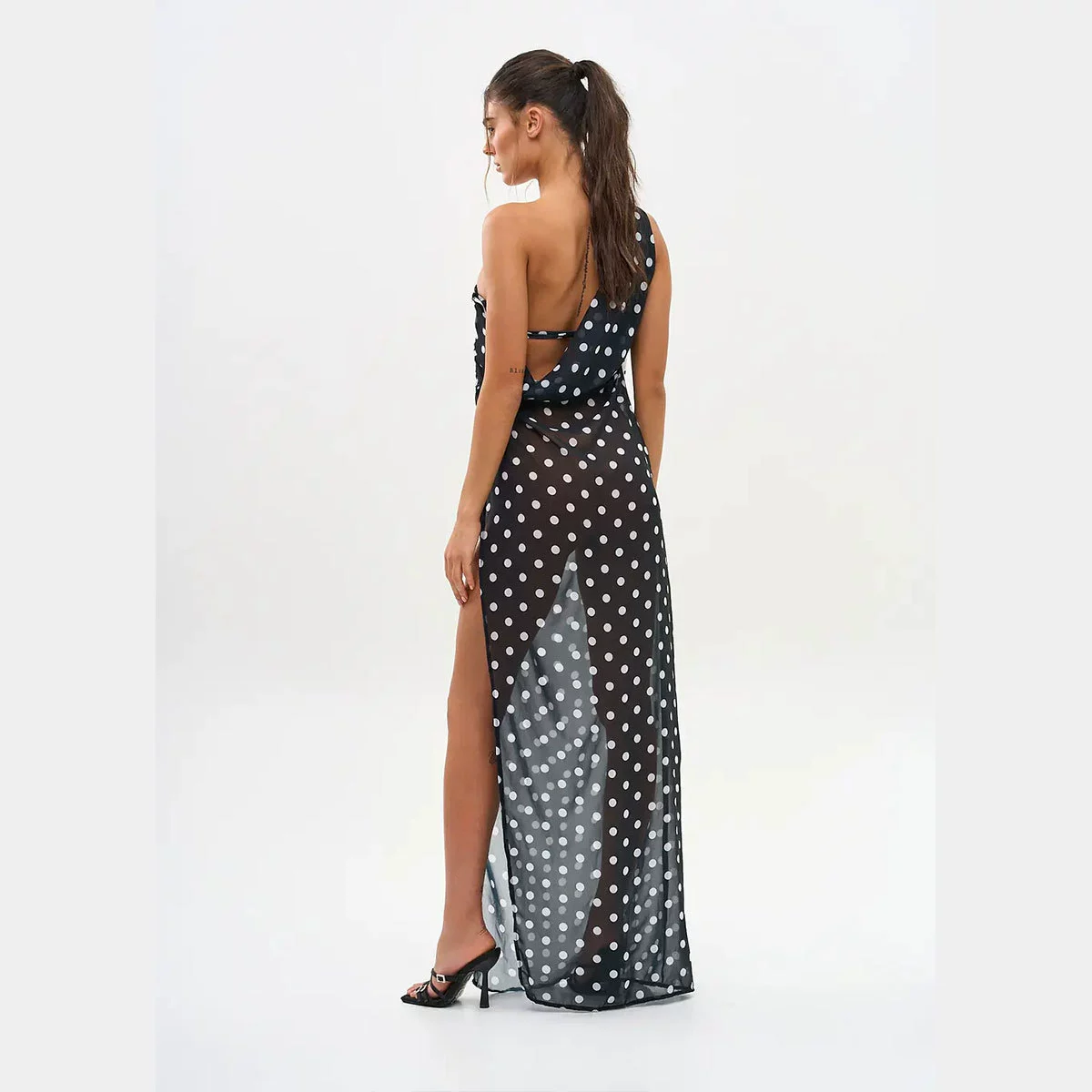 One-Shoulder Maxi Dress with Sash and High Slit