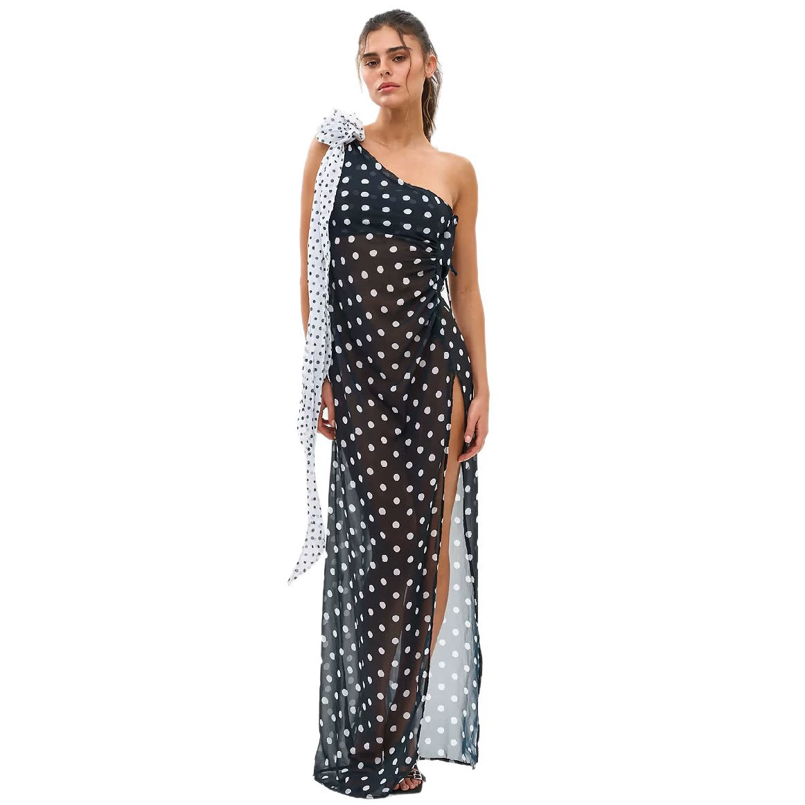 One-Shoulder Maxi Dress with Sash and High Slit view 5