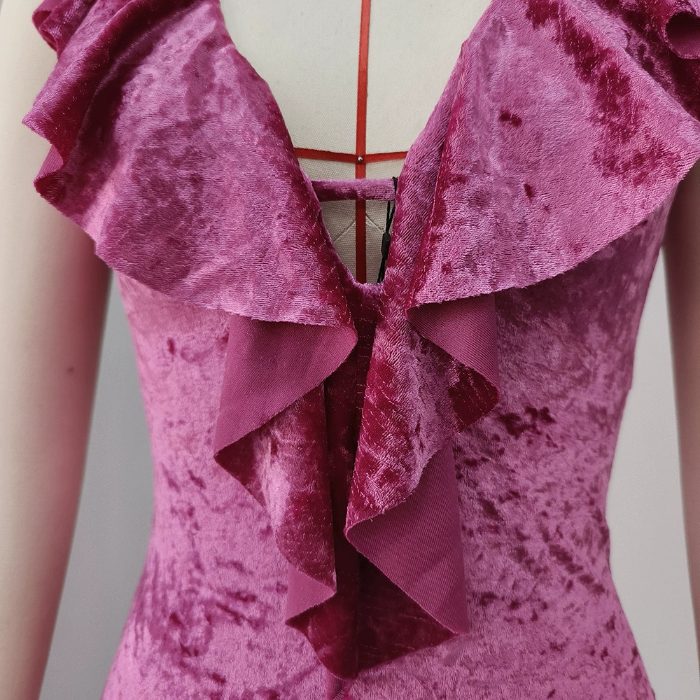 V-Neck Ruffle Trim Sleeveless Long Dress view 4