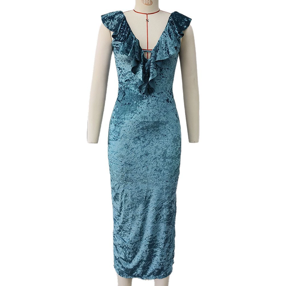 V-Neck Ruffle Trim Sleeveless Long Dress view 5