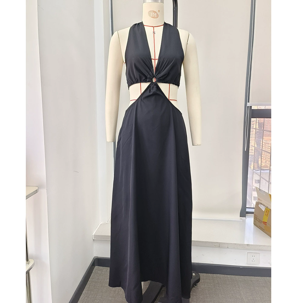 Halter Neck Cutout Maxi Dress with Back Bow Ties