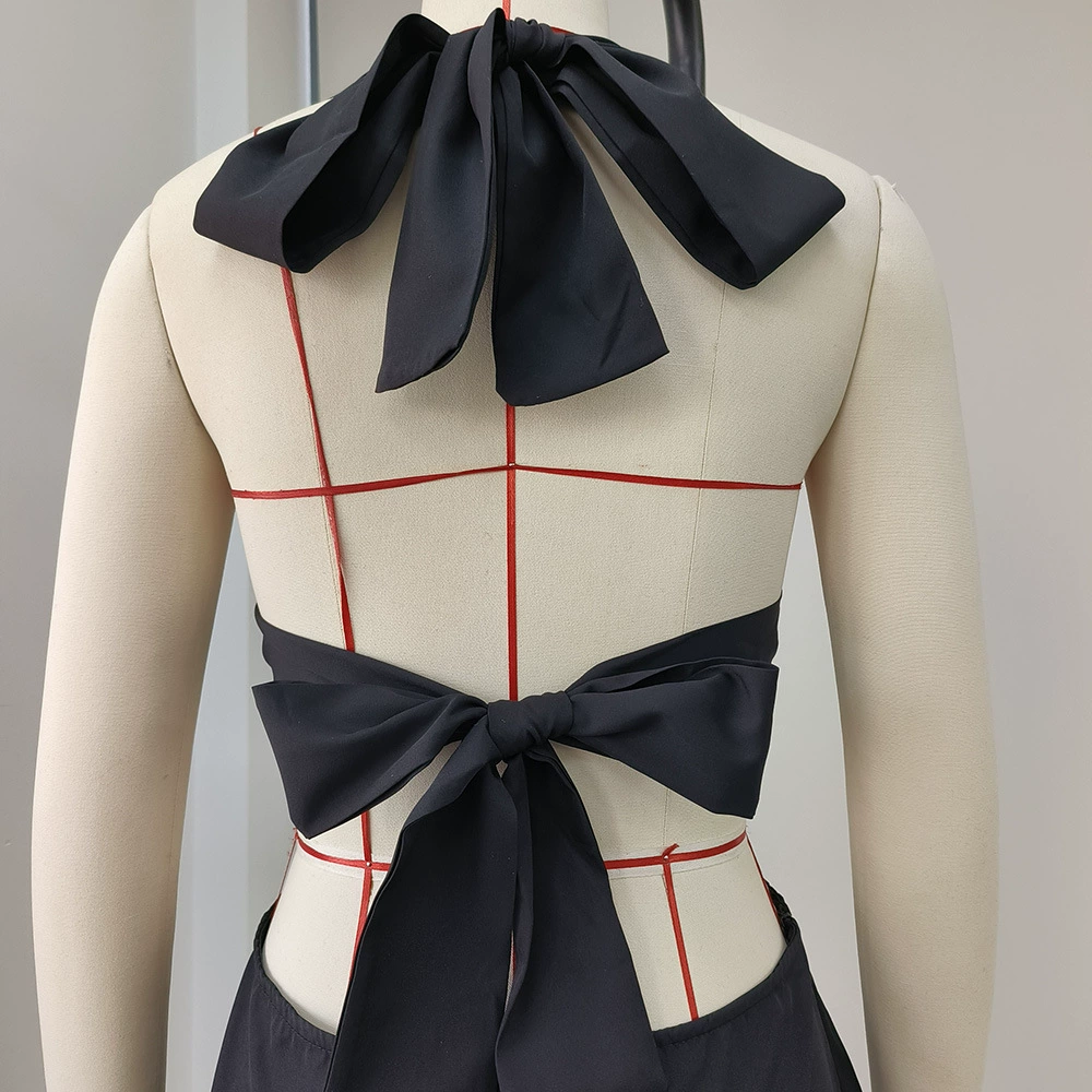 Halter Neck Cutout Maxi Dress with Back Bow Ties