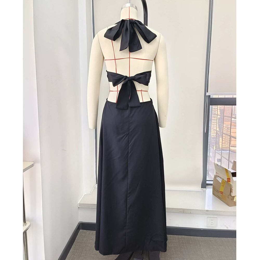 Halter Neck Cutout Maxi Dress with Back Bow Ties view 3