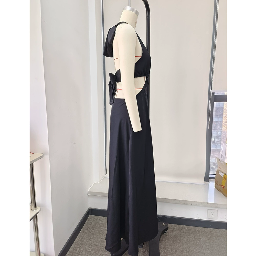 Halter Neck Cutout Maxi Dress with Back Bow Ties view 4