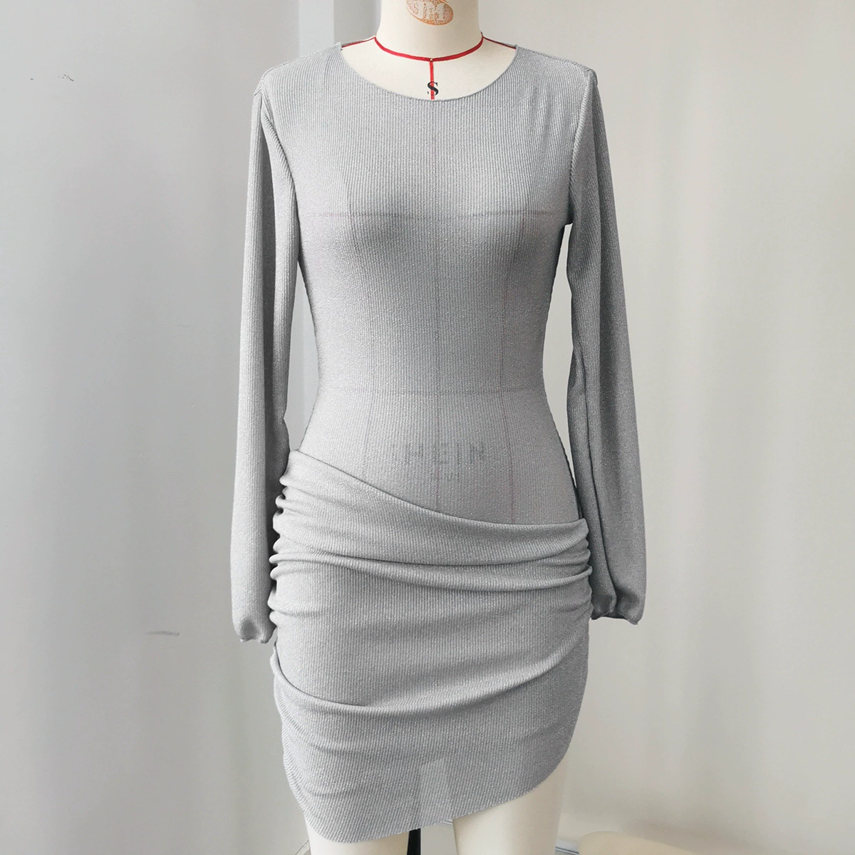 Long Sleeve Backless Ruched Bodycon Mini Dress view 3