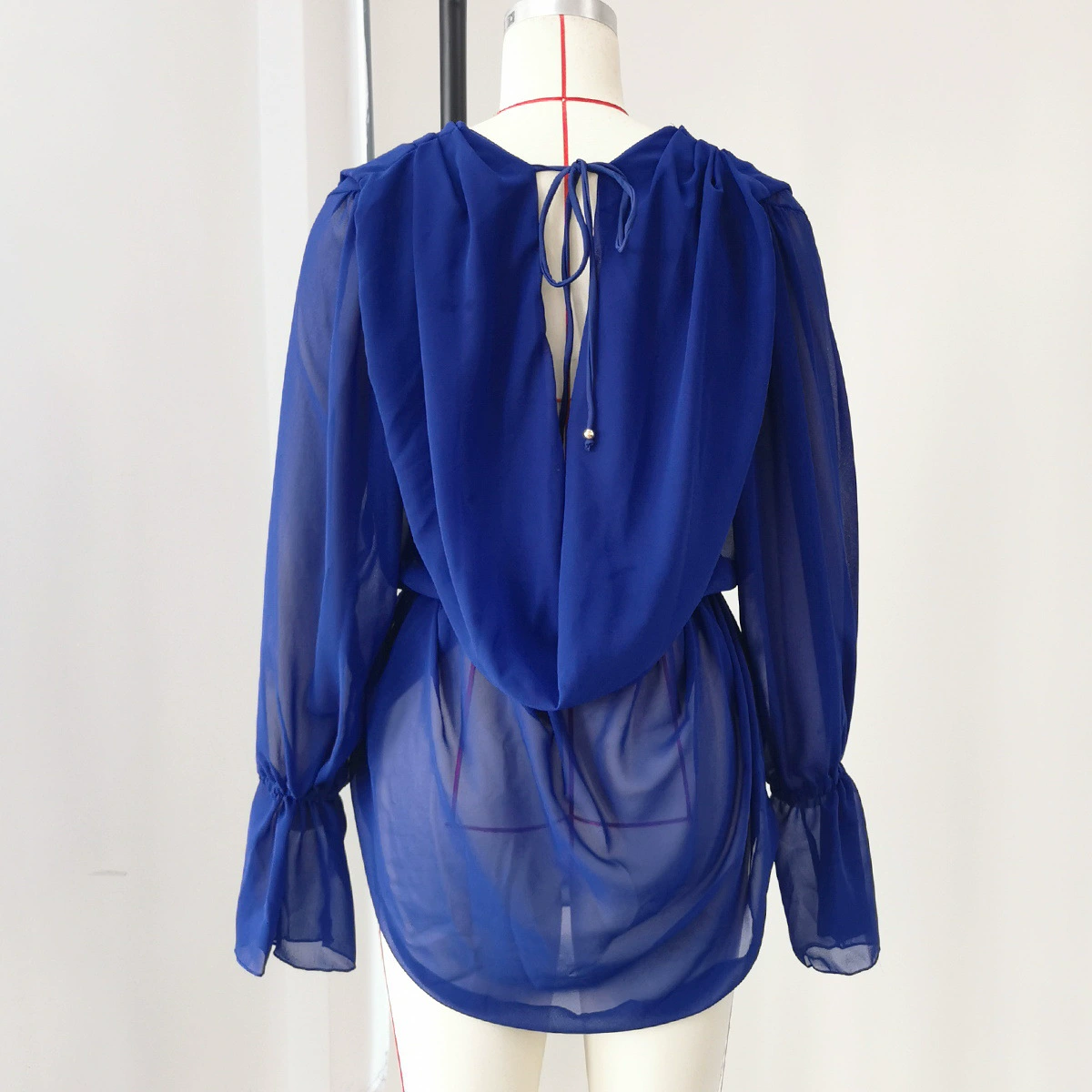 Draped Deep V-Neck Long-Sleeve Cover-Up Dress view 4