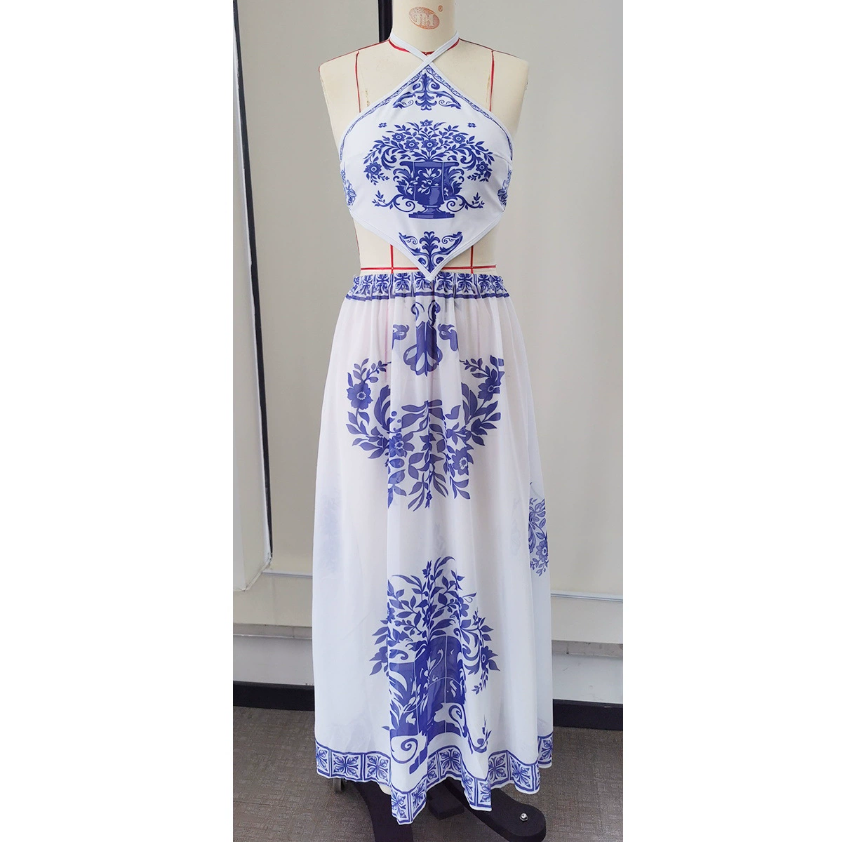 Halter Neck Crop Top and Maxi Skirt Set