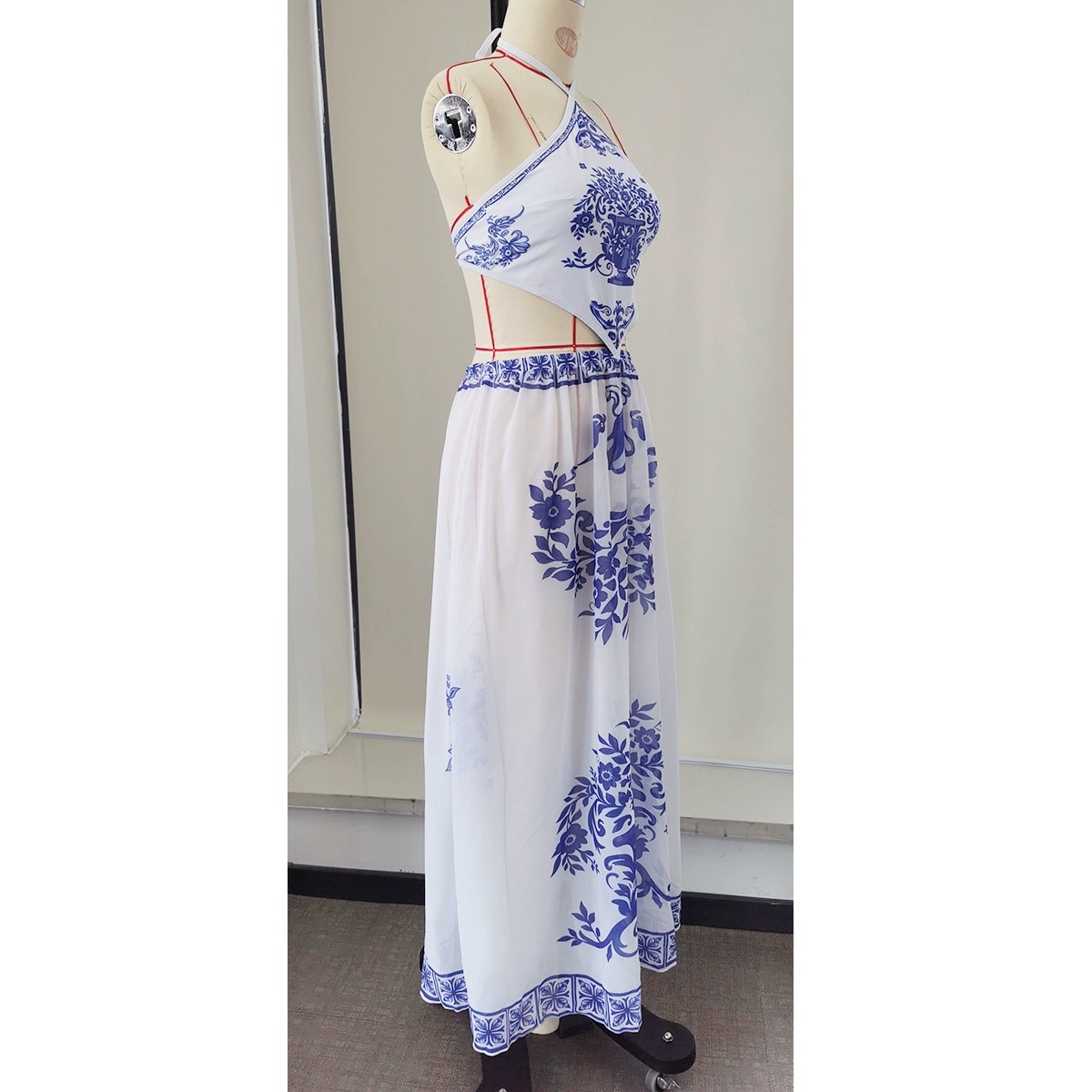 Halter Neck Crop Top and Maxi Skirt Set view 3