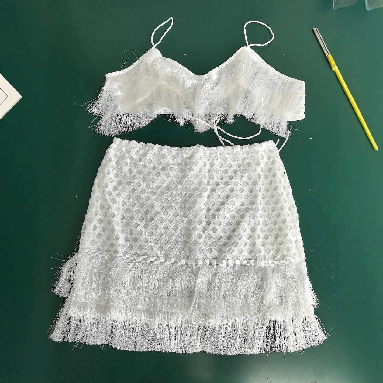 Fringed Crop Top and Mini Skirt Set view 3